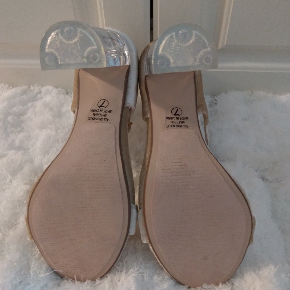 Women heels Beige clear block heel - Picture 6 of 8